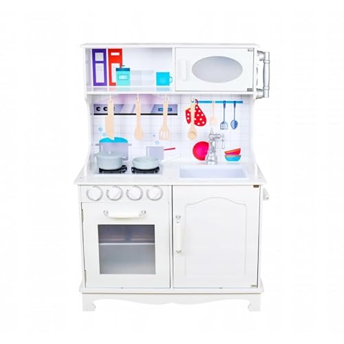 Unique Nature Kinderküche Holz ADA – Spielküche 97,5x66x30 cm ab 3 Jahren, weiße Holzküche mit Herd, Spüle, Backofen, Mikrowelle & Zubehör, stabile pädagogische Spielküche von Unique Nature