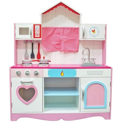 Unique Nature Kinderküche Holz Liza 90x110x32 cm – rosa Spielküche ab 3 Jahren mit Zubehör, Uhr & Ofen – stabile Holzküche groß für Mädchen, pädagogisch wertvolles Küchenset, CE-Zertifiziert von Unique Nature