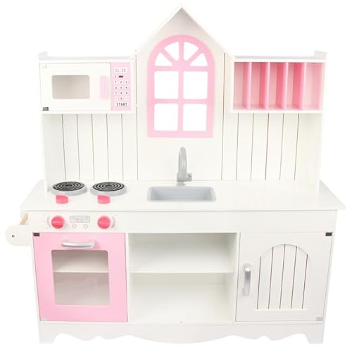 Unique Nature Kinderküche Holz Octavia 91x90x30 cm – Moderne Spielküche ab 3 Jahren mit Sound, Backofen, Mikrowelle, Kaffeemaschine & Zubehör – stabile Holzküche im Retro-Design von Unique Nature