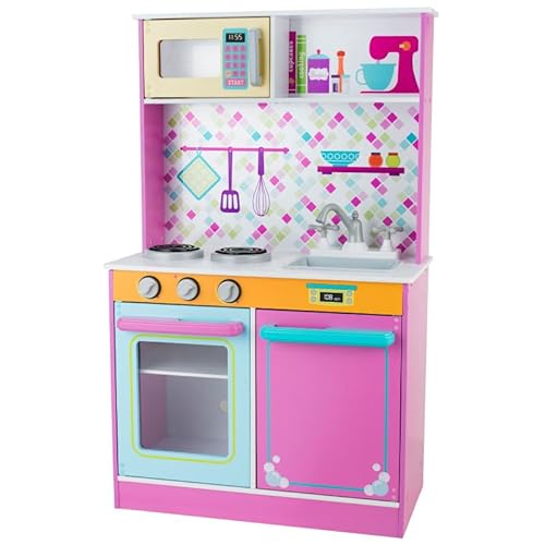 Unique Nature Kinderküche Holz TinyPlayKitchen – Spielküche 98x60x31 cm rosa-weiß ab 3 Jahren, stabile Holzküche mit Herd, Backofen, Mikrowelle, Spüle & Spülmaschine, inkl. Regal von Unique Nature