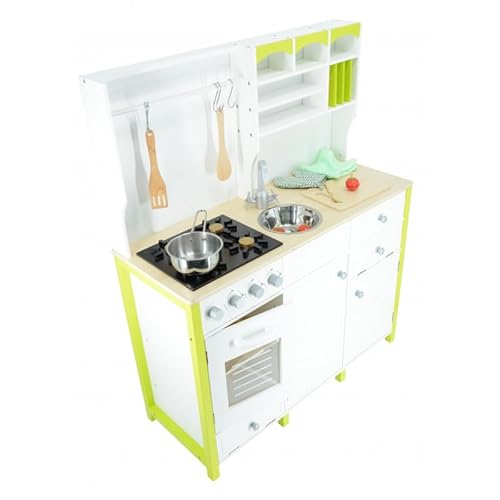 Unique Nature Kinderküche Holz Zosia – Spielküche 60x97x30 cm ab 3 Jahren, stabile Holzküche mit Backofen, Spüle Ø18 cm, 4-Flammen-Herd & Zubehör für kreatives Spielen von Unique Nature