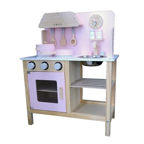 Unique Nature Kinderküche Holz rosa – Spielküche 81x60x30 cm ab 3 Jahren, stabile Holzküche mit Herd, Spüle, Backofen & 7-teiligem Zubehör, pädagogisch wertvolles Rollenspiel von Unique Nature