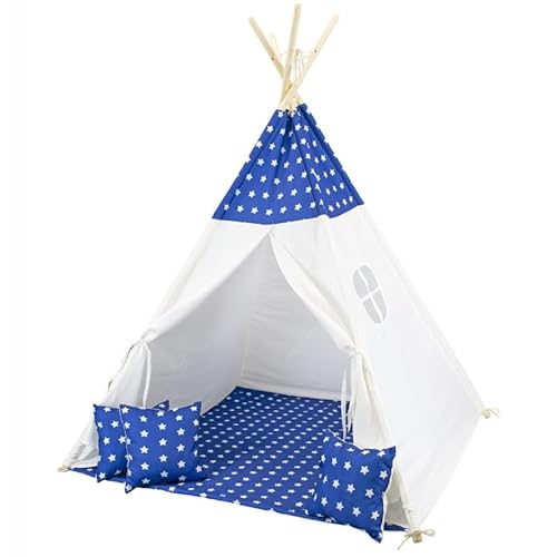 Unique Nature Tipi Zelt Kinder 120x120x180 cm blau mit Sternen & Kissen – Indoor Spielzelt faltbar mit Holzrahmen, Fenster, Rutschfester Matte & schneller Aufbau für Kinderzimmer Unique Nature Tipi Zelt Kinder 120x120x180 cm blau mit Sternen & Kissen – Indoor Spielzelt faltbar mit Holzrahmen, Fenster, Rutschfester Matte & schneller Aufbau für Kinderzimmer von Unique Nature