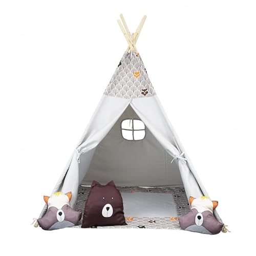 Unique Nature Tipi Zelt Kinder 120x120x180 cm grau mit Kissen – Indoor Spielzelt faltbar mit Holzrahmen, Matte & Fenster für Kinderzimmer, Jungen & Mädchen Unique Nature Tipi Zelt Kinder 120x120x180 cm grau mit Kissen – Indoor Spielzelt faltbar mit Holzrahmen, Matte & Fenster für Kinderzimmer, Jungen & Mädchen von Unique Nature