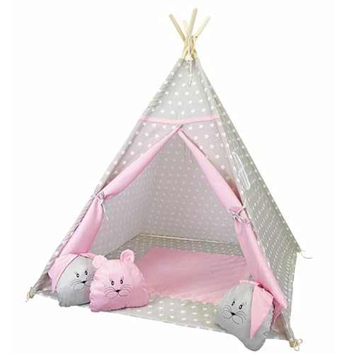 Unique Nature Tipi Zelt Kinder 120x120x180 cm grau-rosa Kaninchenmotiv mit Kissen & Matte – Indoor Spielzelt faltbar mit Holzrahmen, Fenster, rutschfest, schneller Aufbau für Kinderzimmer Unique Nature Tipi Zelt Kinder 120x120x180 cm grau-rosa Kaninchenmotiv mit Kissen & Matte – Indoor Spielzelt faltbar mit Holzrahmen, Fenster, rutschfest, schneller Aufbau für Kinderzimmer von Unique Nature