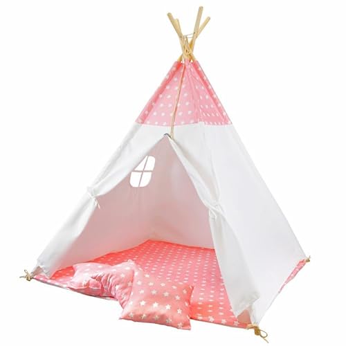 Unique Nature Tipi Zelt Kinder 120x120x180 cm rosa mit Sternen & Kissen – Indoor Spielzelt faltbar mit Holzrahmen, Fenster, Rutschfester Matte & schneller Aufbau für Kinderzimmer Unique Nature Tipi Zelt Kinder 120x120x180 cm rosa mit Sternen & Kissen – Indoor Spielzelt faltbar mit Holzrahmen, Fenster, Rutschfester Matte & schneller Aufbau für Kinderzimmer von Unique Nature