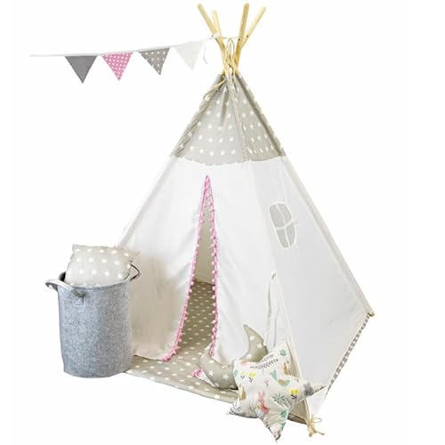 Unique Nature Tipi Zelt Kinder 120x120x180 cm weiß grau mit Kissen & Spielzeugkorb – Indoor Spielzelt mit Holzrahmen & Rutschfester Matte für Kinderzimmer & Abenteuer Unique Nature Tipi Zelt Kinder 120x120x180 cm weiß grau mit Kissen & Spielzeugkorb – Indoor Spielzelt mit Holzrahmen & Rutschfester Matte für Kinderzimmer & Abenteuer von Unique Nature