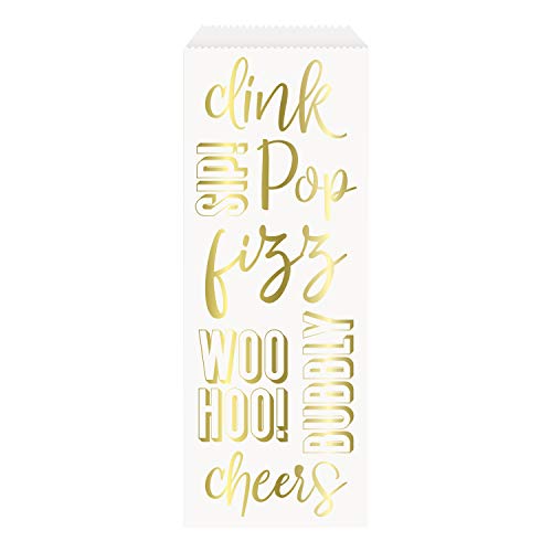 Flaschentüten aus Paper - "Pop, Fizz, Clink" im goldenen Foliendesign - 3er-Pack von Unique Party Supplies