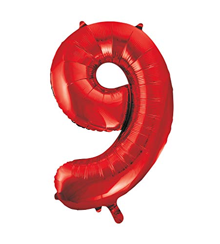 Riesenzahl 9 Luftballon - 86 cm - Rot von Unique