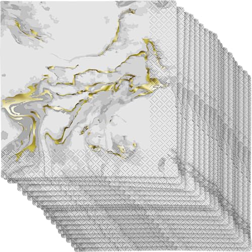 Papierservietten - 16,5 cm - Marmor-Foliengold-Design - Packung mit 20 Stück, Gold, Grau von Unique