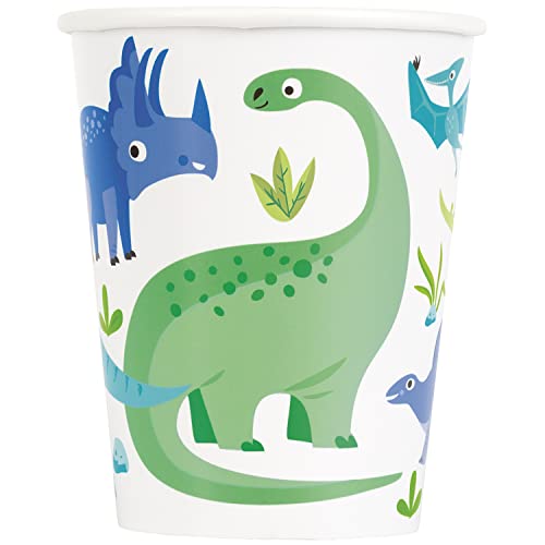 Unique 82215 Papierbecher-266 ml-Blaue & Grüne Dinosaurier-Party-8er-Pack, Multicolour, 9cm x 7.5cm / 3.5 in x 3 in von Unique Party