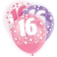 Ballons mit Zahl 16, lila/pink/weiß, 30cm, 6 Stück Ballons mit Zahl 16, lila/pink/weiß, 30cm, 6 Stück von Unique Party