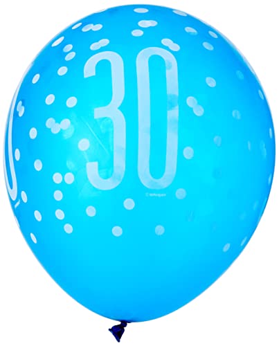 Latex-Luftballons zum 30. Geburtstag - 30 cm - Glitz Blue & Silver Geburtstag - 6er-Packung von Unique