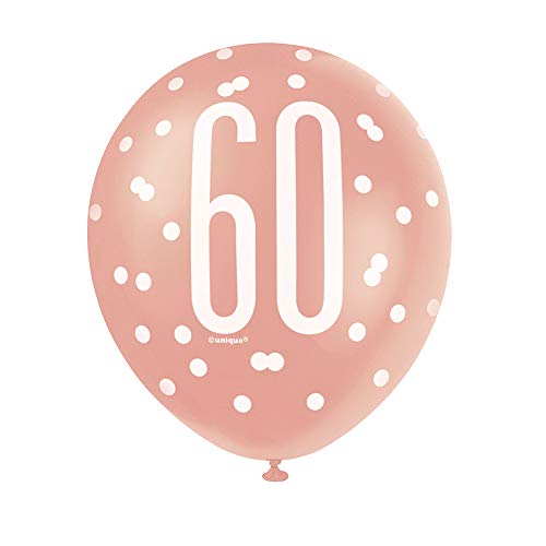 Latex-Luftballons zum 60. Geburtstag - 30 cm - Glitzer-Roségold-Geburtstag - 6er-Packung von Unique Party