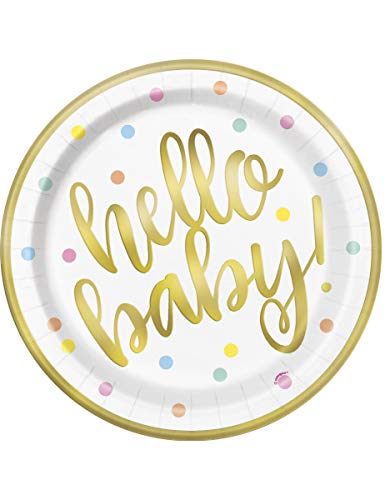 Pappteller - 23 cm - "Hello Baby" Gold-Babyparty - Packung mit 8 Stück Pappteller - 23 cm - "Hello Baby" Gold-Babyparty - Packung mit 8 Stück von Unique Party