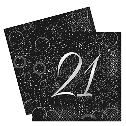 Unique Papierservietten mit Foliendruck für den 21. Geburtstag,silber,16er pack Unique Papierservietten mit Foliendruck für den 21. Geburtstag,silber,16er pack von Unique Party