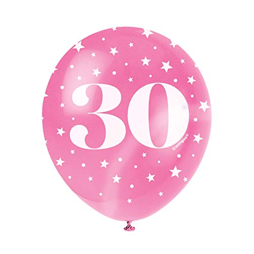 Perlmutt-glänzende Latex-Geburtstags-Luftballons - 30 cm - Zahl 30 - 5er-Pack von Unique