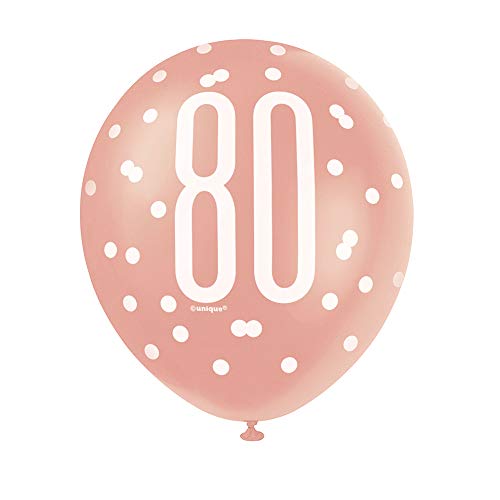 Latex-Luftballons zum 80. Geburtstag - 30 cm - Glitzer-Roségold-Geburtstag - 6er-Packung von Unique Party