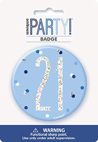 21. Geburtstags-Anstecker - 7,5 cm - Glitzer Blau & Silber Geburtstag von Unique