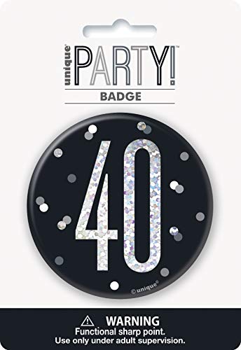 40. Geburtstags-Anstecker - 7,5 cm - Glitzer Schwarz & Silber Geburtstag von Unique