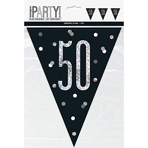 50. Geburtstags-Wimpelbanner - 2,74 m - Glitzer Schwarz & Silber Geburtstag 50. Geburtstags-Wimpelbanner - 2,74 m - Glitzer Schwarz & Silber Geburtstag von Unique