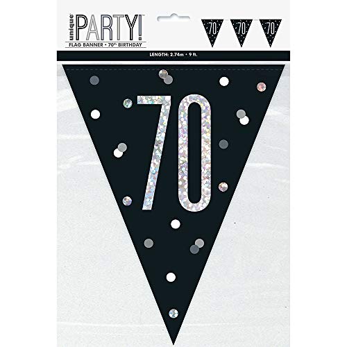 70. Geburtstags-Wimpelbanner - 2,74 m - Glitzer Schwarz & Silber Geburtstag von Unique