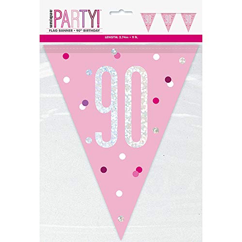 90. Geburtstags-Wimpelbanner - 2,74 m - Glitzer Rosa & Silber Geburtstag 90. Geburtstags-Wimpelbanner - 2,74 m - Glitzer Rosa & Silber Geburtstag von Unique