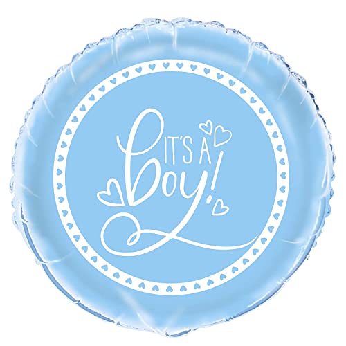 Folien-Babyparty-Luftballon - 45 cm - "It's A Boy!" - Design Blaue Herzen von Unique