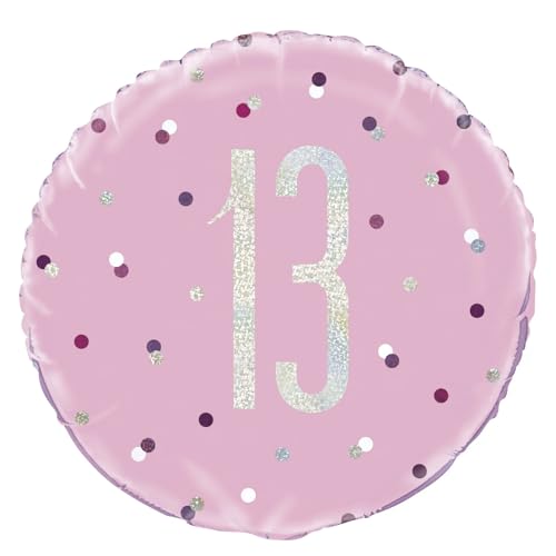 Folien-Geburtstags-Luftballon - 45 cm - 13. Geburtstag - Glitzer Rosa & Silber Geburtstag von Unique