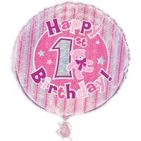 Folienballon "Happy 1st Birthday", pink prismatisch glitzernd, Ø 35cm Folienballon "Happy 1st Birthday", pink prismatisch glitzernd, Ø 35cm von Unique