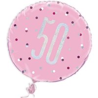 Folienballon rund mit 50, rosa, 35cm, für Helium Folienballon rund mit 50, rosa, 35cm, für Helium von Unique