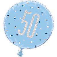 Folienballon rund mit Zahl 50, blau, 35cm, für Helium Folienballon rund mit Zahl 50, blau, 35cm, für Helium von Unique