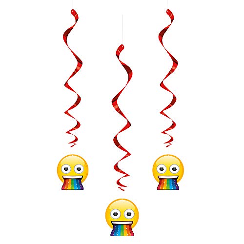 Hängende Wirbel-Dekorationen - 66 cm - Regenbogen-Spaß-Emoji-Party - 3er-Packung von Unique