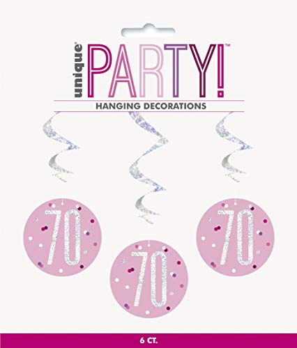 Hängende Wirbel-Geburtstagsdekorationen - 81 cm - 70. Glitzer Rosa & Silber Geburtstag - 6er-Packung Hängende Wirbel-Geburtstagsdekorationen - 81 cm - 70. Glitzer Rosa & Silber Geburtstag - 6er-Packung von Unique