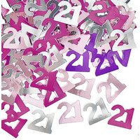 Happy Birthday - Glitzerkonfetti, Zahl 21 pink-silbern von Unique
