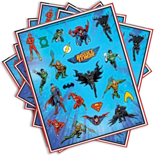 Unique Party Supplies 49969 Partygeschenke - Aufkleberbögen Justice League- 4er-Pack von Unique