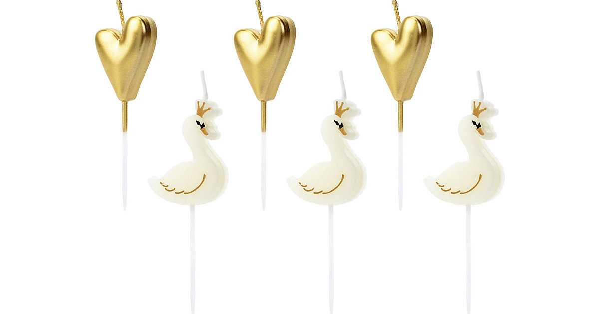 Minikerzen Schwan, 8 cm, 6 Stück gold/weiß Minikerzen Schwan, 8 cm, 6 Stück gold/weiß von Unique