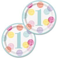 PINK DOTS Kleine Teller zum 1. Geburtstag, 8er, 17,5cm von Unique