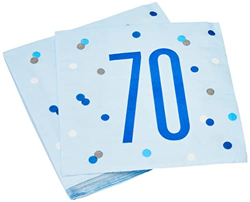 Papierservietten - Zahl 70 - 16,5 cm - Glitzer Blau & Silber Geburtstag - 16er-Packung von Unique