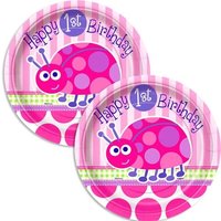 Teller 1. Geburtstag im Käfer-Design, 8er Pack, pinkfarbene Marienkäfer von Unique