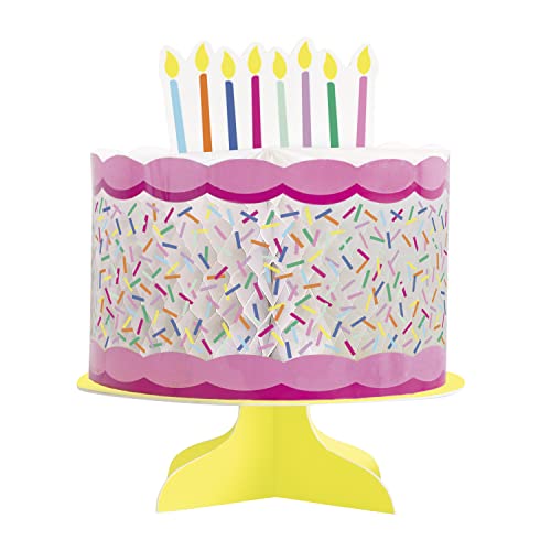 Unique 23547 Kuchen Geformt Waben-Tafelaufsatz – Rosa Streusel-Party – 1 Stück (1 Packung), Multicolour von Unique