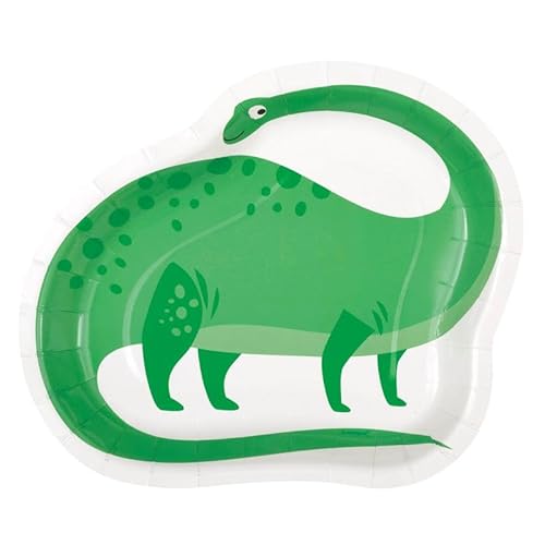 Unique 23609EU - Umweltfreundliche Pappteller – 21 cm – Blaue und Grüne Dinosaurier-Party – 8 Stück (1 Stück) von Unique