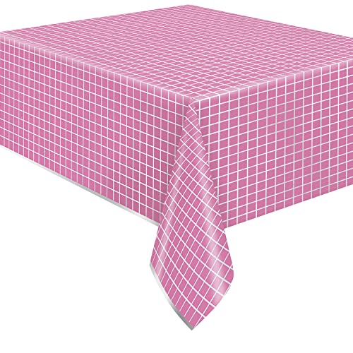 Unique 26283 - Kunststofffolie Tischdecke – 2,13 m x 1,37 m – Silber & Helle Party Rosa – 1 Stück (1 Packung) von Unique