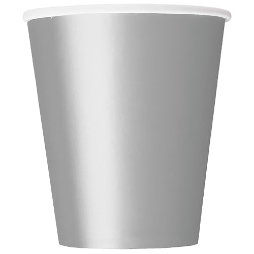 Unique 33446EU - Plastikfreie Papierbecher – 266 ml – Farbe Silber – 14 Stück (1 Stück) von Unique