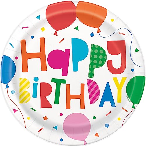 Unique 74755EU - Umweltfreundliche Pappteller – 23 cm – Bunte Luftballons Party – 8 Stück (1 Packung) von Unique