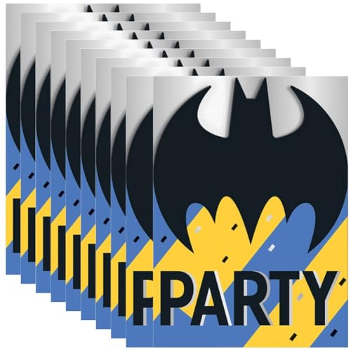 Unique 77524 Batman Partyeinladungen-Batman-Party-8er-Pack, Grafik, Multicolour, 11cm x 21cm von Unique