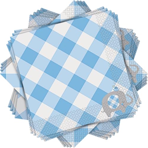 Unique 78392 Servietten für Babyparty, Elefant, Gingham-Muster, Blau, 16 Stück Unique 78392 Servietten für Babyparty, Elefant, Gingham-Muster, Blau, 16 Stück von Unique
