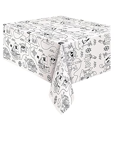 Unique 78413 Rechteckige Tischdecke für Piratenpartys, 1 Stück, Gedrucktes Muster, Schwarz, 54 x 84 inch von Unique