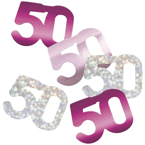 Unique 80575 Folien-Konfetti, 50. Geburtstag, 14 g, glitzernd, Rosa, 1 Stück von Unique