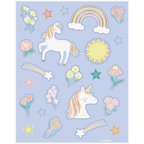 Unique 80758 Stickerbögen, zierliches Einhorn-Party, 4 Stück, 1 Stück von Unique